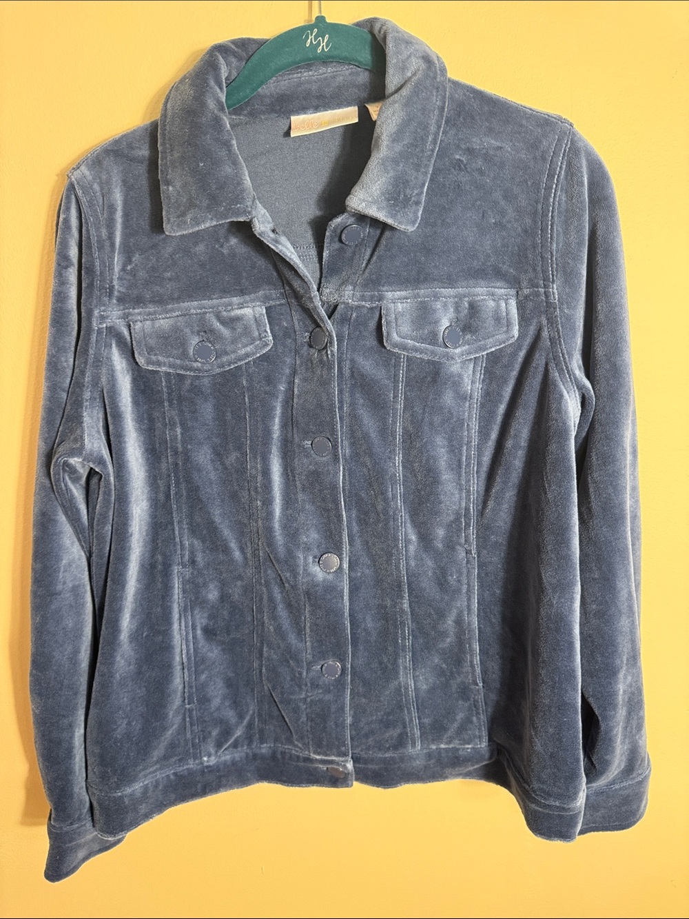 Belle by Kim Gravel Velvet Jean Jacket in Slate Blue